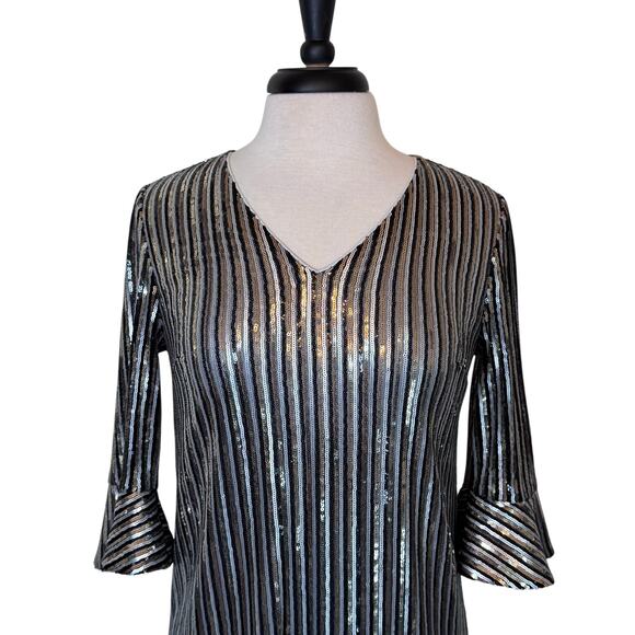 CECE All-Over Multicolor Black Gold Silver Sequin Mini Sheath Dress Women’s M - Picture 2 of 9